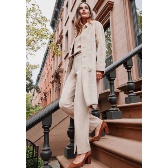 J. Mclaughlin Tan Deanne Straight Leg Split Leg Hem Pants 14 Quiet Luxury Office - Picture 2 of 10